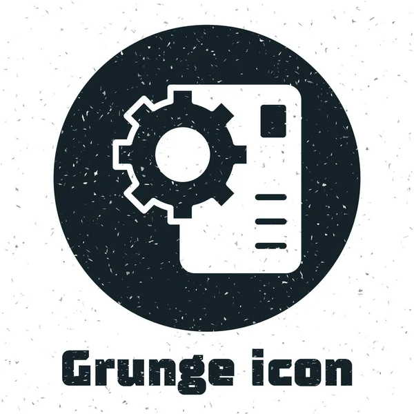 Grunge Neural network icon isolated on white background. Artificial intelligence AI. Monochrome vintage drawing. Vector — Stock Vector
