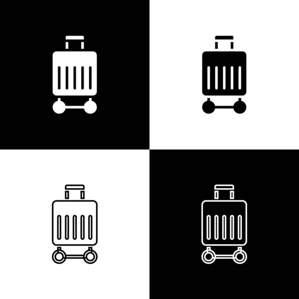 Definir mala para ícone de viagem isolado no fundo preto e branco. Sinal de viagem de bagagem. Ícone de bagagem de viagem. Vetor — Vetor de Stock