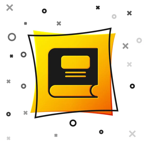 Icona del libro nero isolata su sfondo bianco. Pulsante quadrato giallo. Vettore — Vettoriale Stock