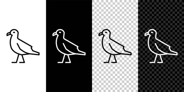 Set line Bird seagull icon isolated on black and white, transparent background. Vector — Stock Vector