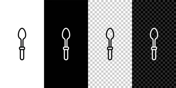 Definir linha ícone Teaspoon isolado em preto e branco, fundo transparente. Utensílio de cozinha. Sinal de talheres. Vetor —  Vetores de Stock