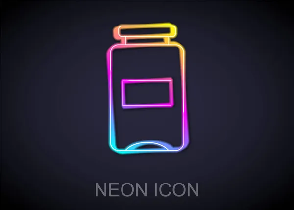 Icono de tarro de mermelada de línea de neón brillante aislado sobre fondo negro. Vector — Vector de stock