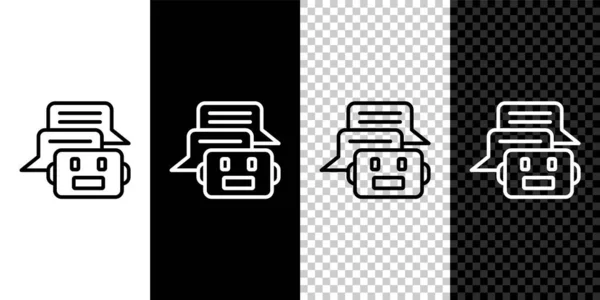 Establecer línea Chat bot icono aislado en blanco y negro, fondo transparente. Icono del chatbot. Vector — Vector de stock