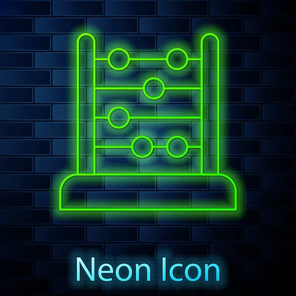 Icona luminosa al neon linea Abacus isolato su sfondo muro di mattoni. Struttura di conteggio tradizionale. Segno educativo. Scuola di matematica. Vettore — Vettoriale Stock