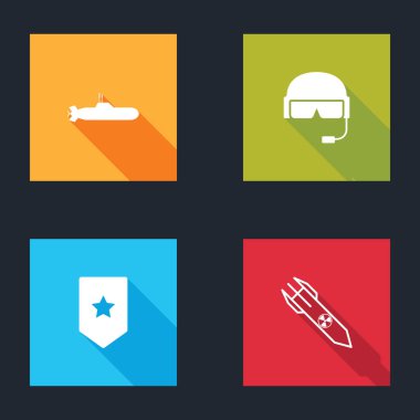 Denizaltı, Askeri miğfer, Chevron ve Nükleer Roket ikonu. Vektör