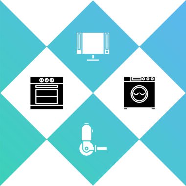 Fırın, Açı Öğütücü, Akıllı TV ve Yıkama ikonu. Vektör