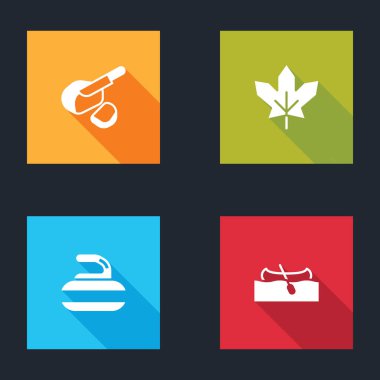 Peameal pastırması, Kanada akçaağaç yaprağı, körling için taş ve kano ikonu. Vektör