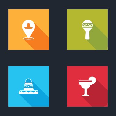 Meksika sombrerosu, Maracas ve Margarita kokteyli ikonu hazırla. Vektör