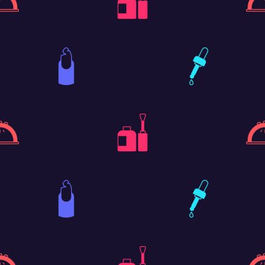 Pipette 'i yağlı, tırnağı kırık, bir şişe cila ve manikür lambasıyla tertipleyin. Vektör