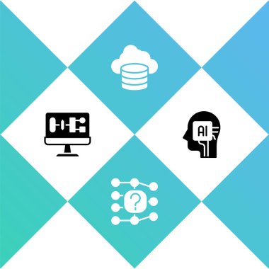 Algoritma, Sinirsel Ağ, Bulut Veritabanı ve İnsansı robot simgesini ayarla. Vektör