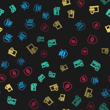 Hat Cloud VPN arayüzü, iki basamaklı kimlik doğrulama, şifreli dizüstü bilgisayar, kalkanları ve gözleri kusursuz desene ayarlayın. Vektör