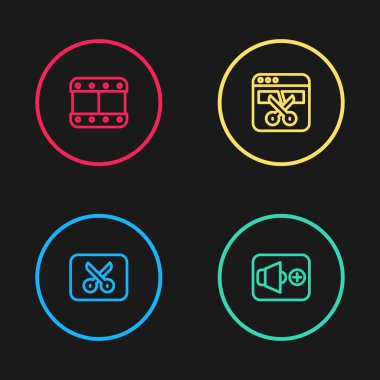 Satır Müzik veya video düzenleme, Speaker hacmi, Video kaydedici düzenleyici ve Play simgesi. Vektör