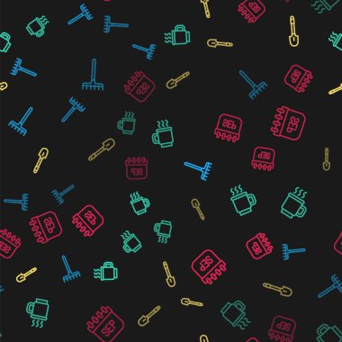 Saha çizgisi tırmığı, çay fincanı, kürek ve Eylül takviminde kusursuz bir sonbahar. Vektör