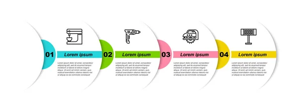 Ligne de réglage Mélangeur électrique, perceuse, scie circulaire et chauffage. Modèle d'infographie d'entreprise. Vecteur — Image vectorielle