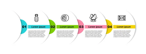 Définir la ligne Lanterne coréenne, Sushi, Kimono et drapeau du Sud. Modèle d'infographie d'entreprise. Vecteur — Image vectorielle