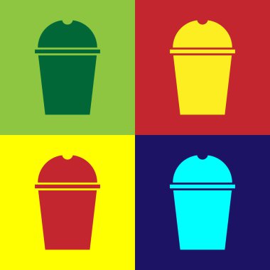 Pop Art Paper cam ve su ikonu renkli arka planda izole edilmiş. Soda bardağı. Taze soğuk içecek sembolü. Vektör İllüstrasyonu