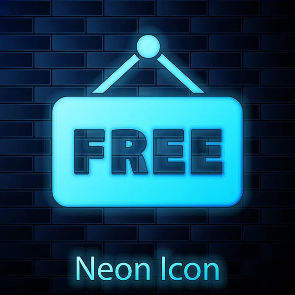 Λαμπερό νέον Price tag με επιγραφή Free icon που απομονώνεται στο φόντο του τοίχου από τούβλα. Σήμα στην τιμή. Προωθητική έκπτωση. Εικονογράφηση διανύσματος — Διανυσματικό Αρχείο