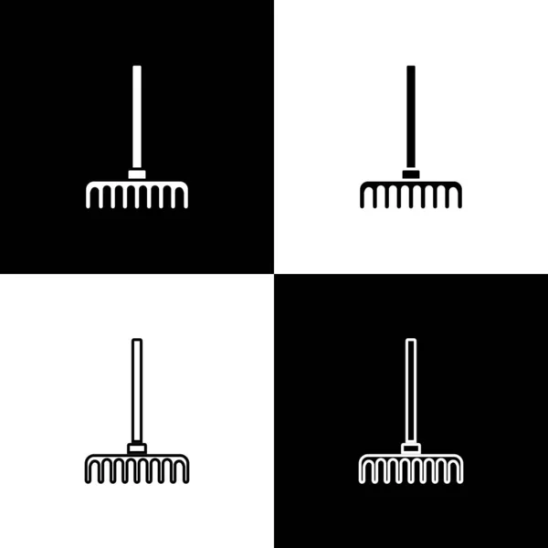 Set Garden hark pictogram geïsoleerd op zwart-wit achtergrond. Gereedschap voor tuinbouw, landbouw, landbouw. Ground cultivator. Vector — Stockvector