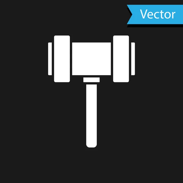 Ícone martelo juiz branco isolado no fundo preto. Gavel para a adjudicação de sentenças e projetos de lei, tribunal, justiça. Martelo de leilão. Vetor. —  Vetores de Stock