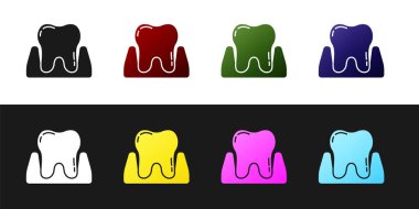 Diş simgesini siyah beyaz arkaplanda izole et. Diş hekimliği kliniği veya diş hekimliği merkezi ve diş macunu paketi için diş sembolü. Vektör