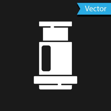 Beyaz Havacılık kahve metodu simgesi siyah arka planda izole edildi. Kahve demlemek için bir cihaz. Vektör