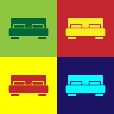 Pop art. Renkli arka planda iki ya da bir kişi için büyük yatak. Vektör