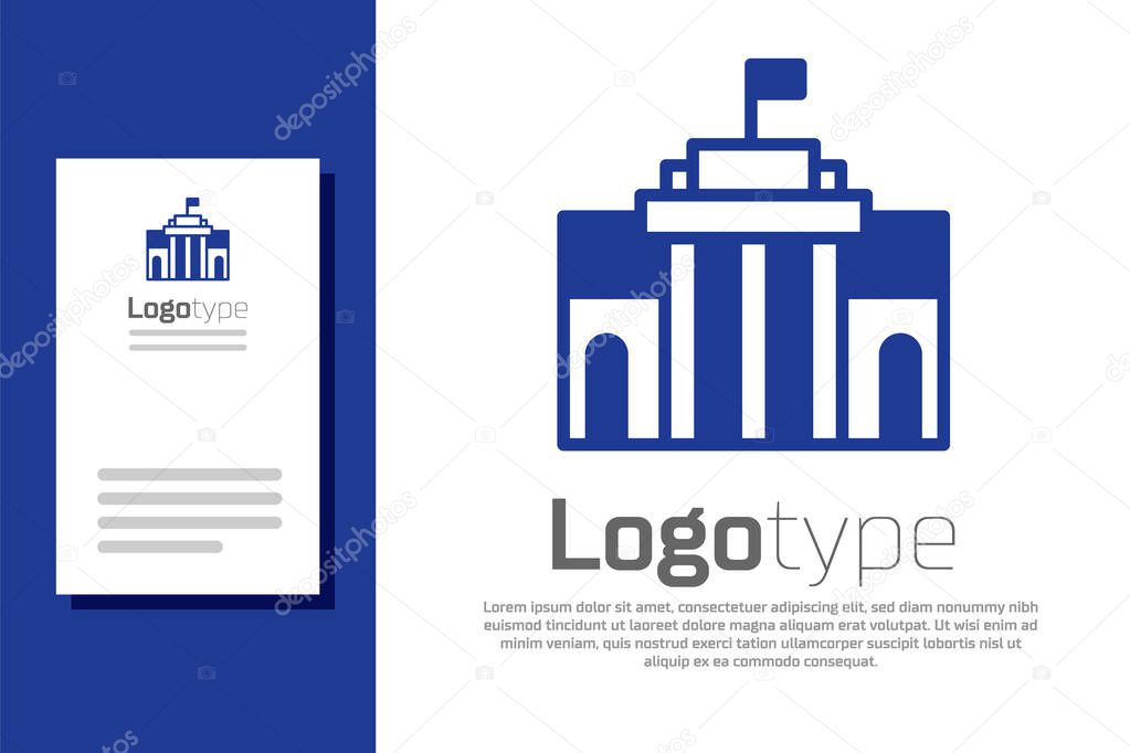 Blue Prado museum icon isolated on white background. Madrid, Spain. Logo design template element. Vector