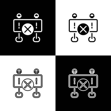 Yol bariyeri simgesini siyah beyaz arkaplanda izole et. İnşaat sürecinde olan yasak bölgenin sembolü. Onarım işe yarıyor. Vektör