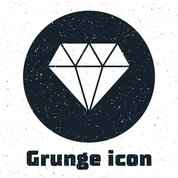 Grunge Diamond ikonen isolerad på vit bakgrund. Smyckessymbol. Gem sten. Monokrom vintage teckning. Vektor — Stock vektor