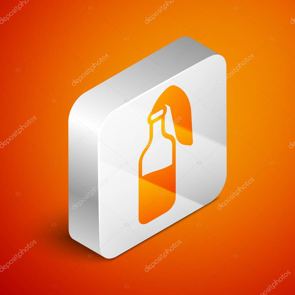 Isometric Cocktail molotov icon isolated on orange background. Silver square button. Vector