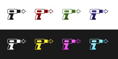 Balıkçılık zıpkını simgesini siyah ve beyaz arkaplanda izole et. Suyun altında balık yakalamak için balıkçılık üreticileri. Su altı ekipmanları. Vektör