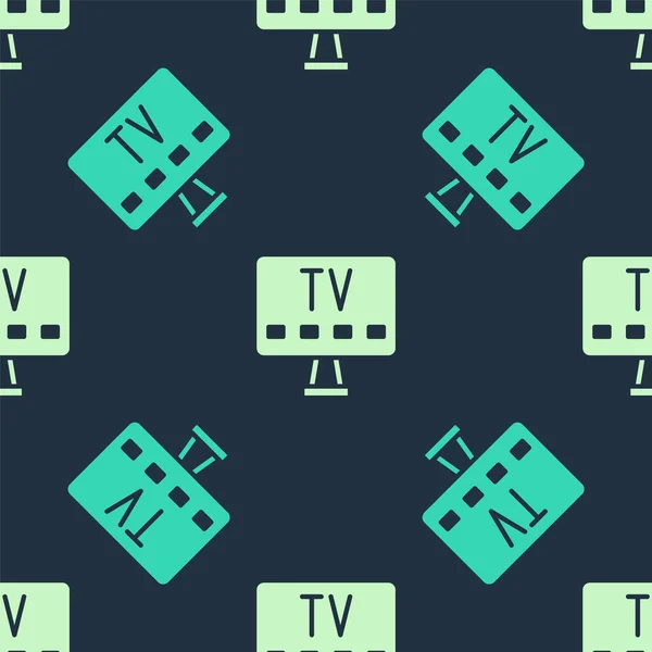 Zelená a béžová Smart Tv ikona izolované bezešvé vzor na modrém pozadí. Televizní značka. Vektor — Stockový vektor