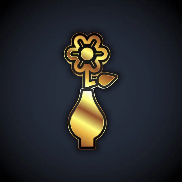 Fiore d'oro nell'icona del vaso isolato su sfondo nero. Vettore — Vettoriale Stock