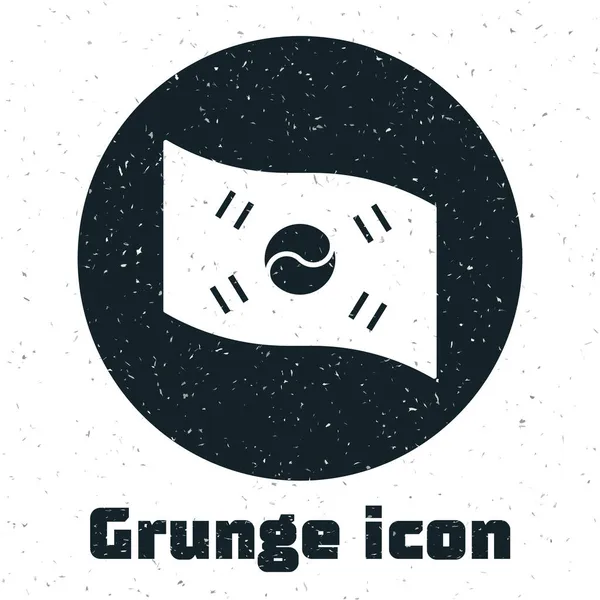 Grunge Dél-Korea zászló ikon elszigetelt fehér alapon. Monokróm vintage rajz. Vektor — Stock Vector