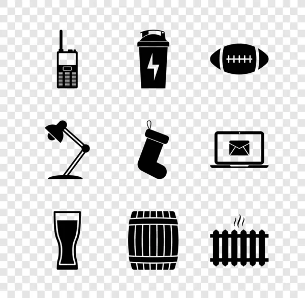 采购产品对讲机，健身振动器，美国足球，啤酒杯子，木桶和暖气散热器图标。B.病媒 — 图库矢量图片