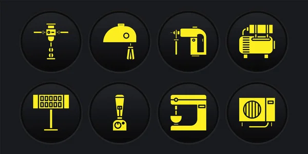 Set Elektroheizung, Luftkompressor, Mixer, Mixer, Bohrhammer Bohrmaschine und Symbol. Vektor — Stockvektor