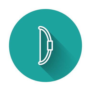 Beyaz çizgi Bow simgesi uzun gölgeli izole edilmiş. Yeşil daire düğmesi. Vektör