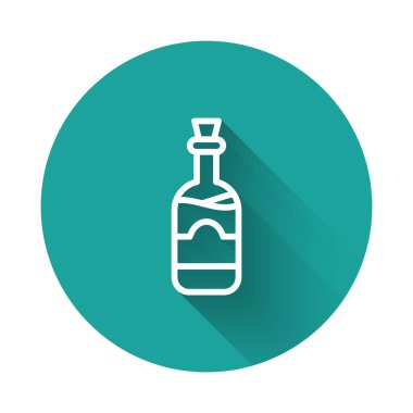 Beyaz çizgi şarap şişeleri uzun gölgeli izole edilmiş. Yeşil daire düğmesi. Vektör