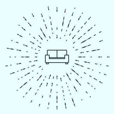 Siyah çizgi kanepe simgesi gri arkaplanda izole edildi. Soyut çember rastgele noktalar. Vektör