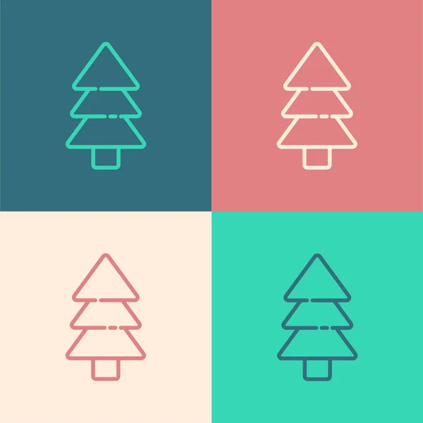 Pop art ligne Icône de l'arbre isolé sur fond de couleur. Symbole forestier. Illustration vectorielle — Image vectorielle
