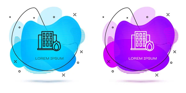 Linie Foc în arderea icoanei casei izolate pe fundal alb. Conceptul de asigurare. Securitate, siguranţă, protecţie, protecţie. Banner abstract cu forme lichide. Vector . — Vector de stoc