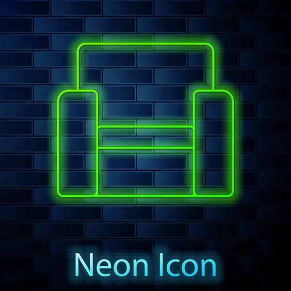 Glödande neon linje Cinema stol ikon isolerad på tegel vägg bakgrund. Vektor — Stock vektor