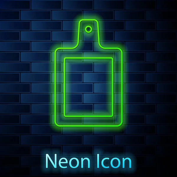 Žhnoucí neonová čára Ikona řezací desky izolovaná na pozadí cihlové stěny. Symbol Chopping Board. Vektor — Stockový vektor
