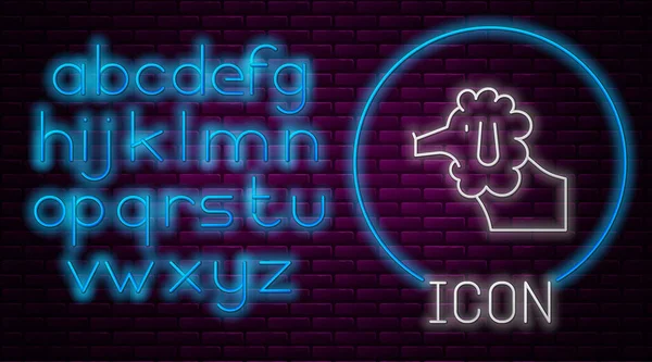 Leuchtende Neon-Linie Französischer Pudelhund Ikone isoliert auf Backsteinwand Hintergrund. Neonlicht-Alphabet. Vektor — Stockvektor