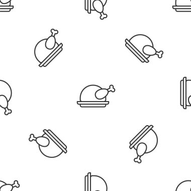 Gri çizgi, kızarmış hindi ya da tavuk ikonu, beyaz arka planda izole edilmiş, pürüzsüz desen. Vektör