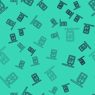 Siyah çizgi toplu taşıma tahtası simgesi yeşil arka planda pürüzsüz desen izole etti. Mekanik skor tabelası. Trendeki billboarddaki uçuş bilgileri. Vektör