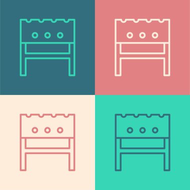 Pop sanat çizgisi BBQ Brazier ikonu renk arkaplanında izole edilmiş. Vektör