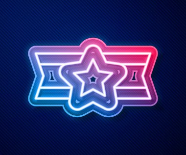 Parlayan neon hattı Amerikan askeri ikonu mavi arka planda izole edildi. Askeri rozetler. Ordu bantları. Vektör