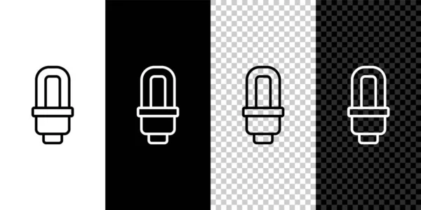 Set line LED light bulb icon isolated on black and white, transparent background. Economical LED illuminated lightbulb. Save energy lamp. Vector — Stock Vector