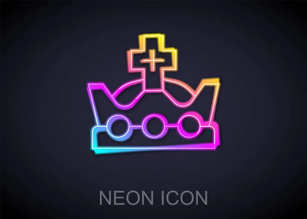 Glowing neon line King crown icon isolated on black background. Vector — Stock Vector